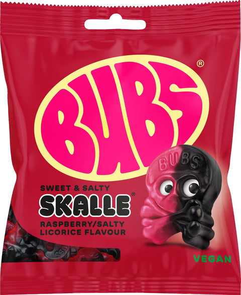 BUBS Raspberry Salty Licorice Skulls - 155 Gram